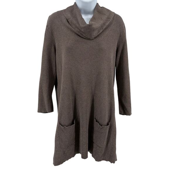 INC International Concepts Tunic Sweater WMNS 1X Pullover Knit Brown 3/4 Sleeves - Picture 1 of 6